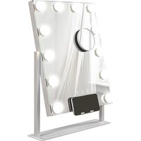Miroir Hollywood avec éclairage, 12 LED, 37 x 46 cm, 3 couleurs de lumière, grossissement x10, rotation à 360°, port de chargement USB, blanc