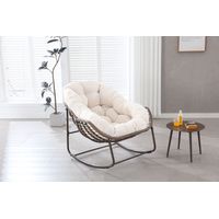 Oversized Wicker Egg Rocking Chair Outdoor Patio Rocker - Indoor Outdoor Lounge Chair with Thick Cushion White