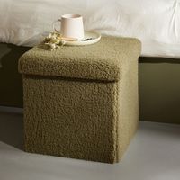 Pouf coffre Bouclette carré "Teddy Matcha" La Factory - Teddy Matcha Kaki - Teddy Matcha Kaki -