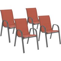 Idmarket – Lot de 4 chaises de jardin empilables – Structure en acier – Assise en textilène terracotta – Confort optimal avec accoudoirs