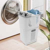 Panier à linge en plastique à double couche, chariot de rangement de linge de salle de bain à domicile amovible avec 4 roues panier à linge au sol blanc, 17,3 12,2 29,3 pouces