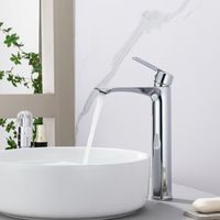 UBEEGOL Robinet Salle de Bain Noir avec Bec Haut – Mitigeur Monocommande en Acier Inoxydable, Réglage Facile de l’Eau Chaude et Froide