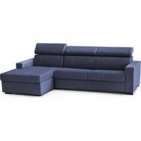 Dmora - Schlafsofa Daatou, Ecksofa, 100% Made in Italy, Sofa mit Drehöffnung, mit linker Behälterhalbinsel, mit schmalen Armlehnen, Cm 260x95h85, Blau