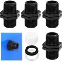 4 PCS Raccords Plein Cuve Eau 25mm Trop Plein Cuve Eau Passe Paroi Cuve Eau Raccords de Cloison avec 4 Écrous, 4 Joints, 4 Bouchons pour Cuve Eau,Tonneau,Citerne (3/4 Pouces) - Crezuo