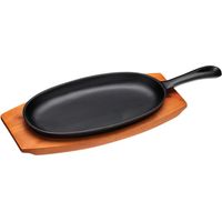 KitchenCraft World of Flavours Piatto da griglia Teppanyaki giapponese, piastra in ghisa con base in legno, 36 x 14,5 x 3,5 cm , nero