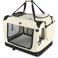 Vounot – Sac de transport pliable pour chien et chat – Caisse portable respirante avec matelas amovible – Dimensions 50x35x36cm – Polyester beige