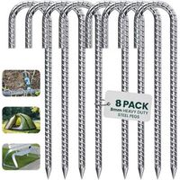 Lot de 8 Sardines de Fixation Résistants - 30 cm Ancrages au Sol en Acier Galvanisé - avec Crochet en J pour Tente, Trampoline