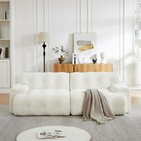 Sofá Cloud, de dos plazas extragrande, con amplios reposabrazos y diseño moderno con detalles de botones. Sofá curvo, ideal para salones y apartamentos. No requiere montaje. Color beige.