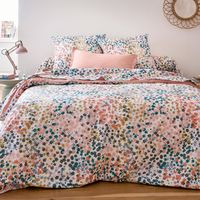 Housse de couette percale de coton 80 fils motif floral Rose 260x240 cm