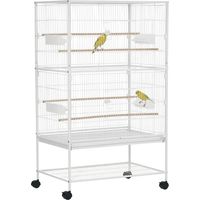 Jaula para Pájaros con Ruedas 78x52x132 cm con Bandeja Extraíble y Estante para Canarios Periquitos Blanco