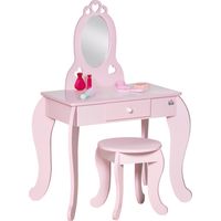 Tavolo Trucco per Bambini con Sgabello , Toeletta con Specchio e Cassetto, 60x36x88cm, Rosa