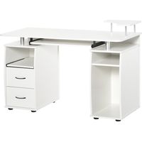 Bureau d'ordinateur avec étagère pour clavier et écran et 2 tiroirs, 120 x 55 x 85 cm, blanc