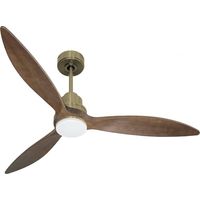 Tenerife - Super destratificateur et ventilateur DC 132 cm Laiton pales bois sombre avec Lumière 25 à 35 m²