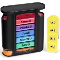 Pilulier Semainier Français (Matin, Midi, Soir et Nuit) - Empilables Tour à Médicaments 7 Jours 28 Compartiments 4 Fois (Noire)