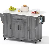 Carrello da cucina con 4 ante, 2 cassetti, ripiani regolabili, portasciugamani e portaspezie, 136 x 70 x 92 cm