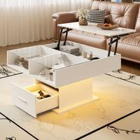 Couchtisch quadratisch mit Schublade und offenem Fach, höhenverstellbar, LED mit Farbwechsel, Weiß, 78 x 78 cm