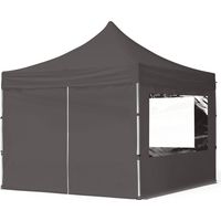 TOOLPORT pop up gazebo 3x3m with four side panels & aluminium frame folding garden tent Water repellent grey