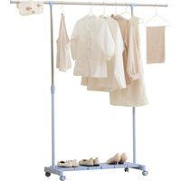Tendedero Extensible con Ruedas con Barra de Acero Inoxidable y Estante para Zapatos 159x42x168 cm Azul y Plata