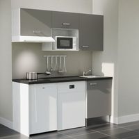 Kochnischen K55L-PT - 180 cm mit Arbeitsplatte und spüle - Graue Front - schwarze Laminatplatte - Edelstahl-Spüle - Kredenzen nein