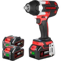 ONEVAN 1800Nm Clé à Chocs Sans Fil Brushless,3 vitesses,1/2 " Boulonneuse a Choc avec 2x588VF Batterie - rouge