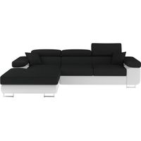 Canapé d'angle convertible AMANDA noir et blanc en tissu chiné