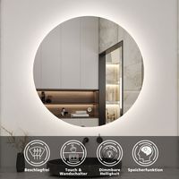 Badspiegel LED Rund Touch Wandspiegel Badezimmerspiegel Beleuchtung 70cm Nur Kaltweiß (Einstellbare Helligkeit)
