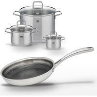 Lot de 3 Faitouts 14/20/26cm et Poêle 24cm en inox Elo Relief Evolution