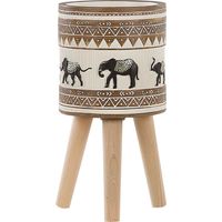Cache-Pot Support Plantes avec 3 Pieds en Bois 19 cm de Diamètre Motif Éléphants Peint à la Main Idéal à la fois pour Extérieur et Intérieur Beliani