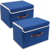 Aufbewahrungsbox mit Deckel, Stoff, waschbar, Stoffaufbewahrung, 38 x 25 x 25 cm, 2er-Set, Klassisches Blau