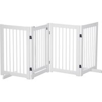 Portail séparateur animal blanc 204x75cm structure bois 4 panneaux, barrière domestique pratique