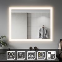 ELEGANT 900 x 700 mm Horizontal Vertical LED Illuminated Bathroom Mirror with Light Touch Sensor + Demister
