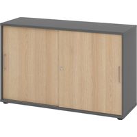 bümö Schiebetürenschrank office - 2 Ordnerhöhen Graphit/Eiche