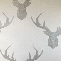 Geometric Stag Glittery Wallpaper In Blue Grey And Beige Smooth Finish