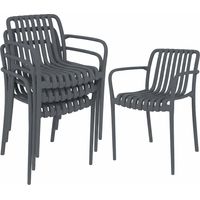 Gartenstühle 4er Set Stapelbare Terrassenstühle mit Lamelldesign Armlehnen, Ergonomisch Dunkelgrau