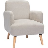 Sillón nórdico de tejido efecto aterciopelado texturizado beige y madera ISKO