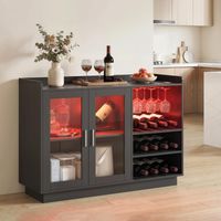 Meuble bar avec éclairage LED RGB et casier à vin pour 12 bouteilles, buffet à vin pour salle à manger ou salon, noir