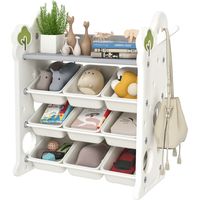 Kinder-Aufbewahrungsregal mit 9 Behältern, für Spielzeug und Bücher, Kinderzimmer, Kindergarten, Kunststoff, Cremeweiß