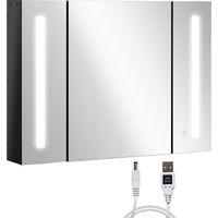 Armadietto con Specchio da Bagno a Parete in MDF con 3 Armadietti, 3 Ripiani e Luce LED, 90x15x65 cm, Nero