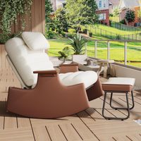 Schaukelstuhl mit Fußhocker, verstellbarer Relaxsessel mit Kopfstütze und dicker Polsterung, Cord, PU und Metall, Hellbeige