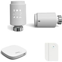 Kit de contrôle intelligent pour maison connectée - 2 vannes thermostatiques, 1 passerelle et 1 capteur de porte et fenêtre - 193x130x105