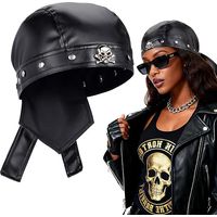 PU cuir Biker crâne chapeau classique de mode en cuir Biker chapeau, gothique cuir Bandana unisex moto casquette, s'adapte 18-23 pouces