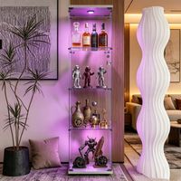 JOOKGBD-Vetrina in Vetro 42x36x164 cm con LED, Vetrina da Collezione con 1 Anta e 4 Ripiani in Vetro Trasparente, Mobile Espositore per Collezioni, Bianco