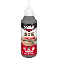 Colle à bois transparente 250g – Prise rapide 2 min – Résistance à +70°C – Pour tous bois intérieurs – Application précise – Sader