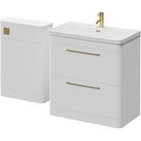 Oslo Gloss White 1350mm Vanity Unit Toilet Suite with Fina Basin - 1350mm - Brushed Brass 320mm HandleWithout Jubilee Toilet Pan