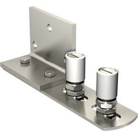 Horizontale Führung für hängende Tore bis 300 kg, seitlich anschraubbar, Ausrichtung quer, 2 verstellbare Rollen je Ø 45 mm,