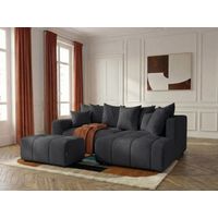 BOBOCHIC - Canapé d'angle L convertible coffre ROXELANE tissu chiné avec pouf Angle droit Gris foncé
