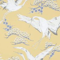 Ochre Crane Bird Wallpaper Yellow Oriental Tree Smooth Vinyl Paste Wall