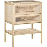 PawHut Jaula para Hámster Ratones Casa de Juegos con 5 Plataformas Rampa Techo Abatible Ventana Cristal Plástico y Estante Inferior 60x40x80 cm Natural