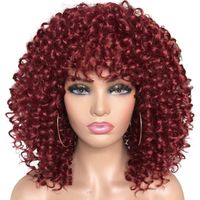 Short Curly Afro Wigs for Black Women Curly Wig with Bangs Natural Afro Wigs for Cosplay Party
