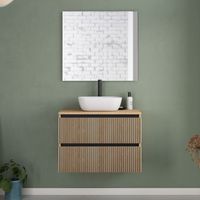 Meuble de salle de bain 70cm avec plateau et vasque à poser arrondie - 2 tiroirs - roble era (chêne clair) - VENERIA